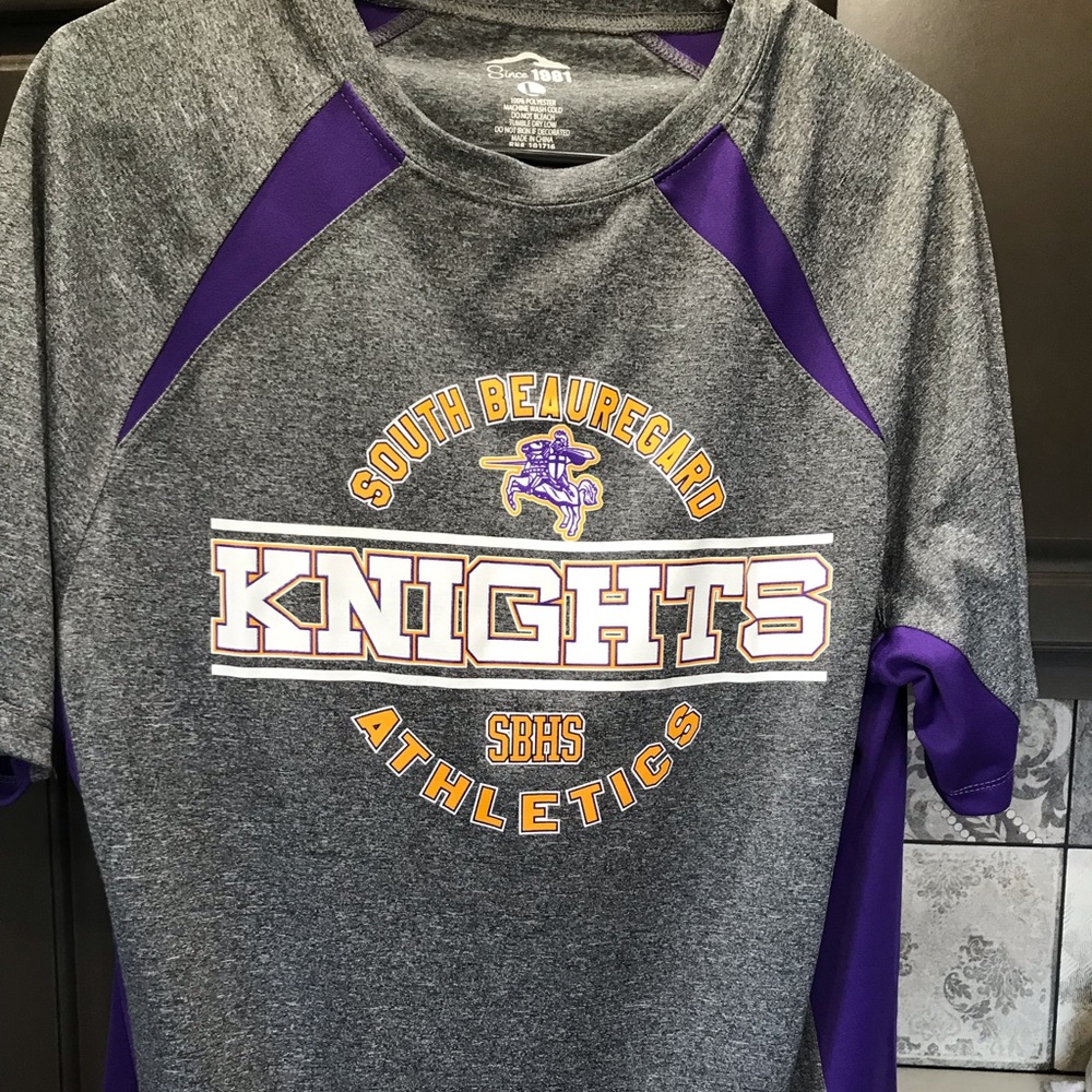 Athletic T-shirt (L) Gray, purple, gold